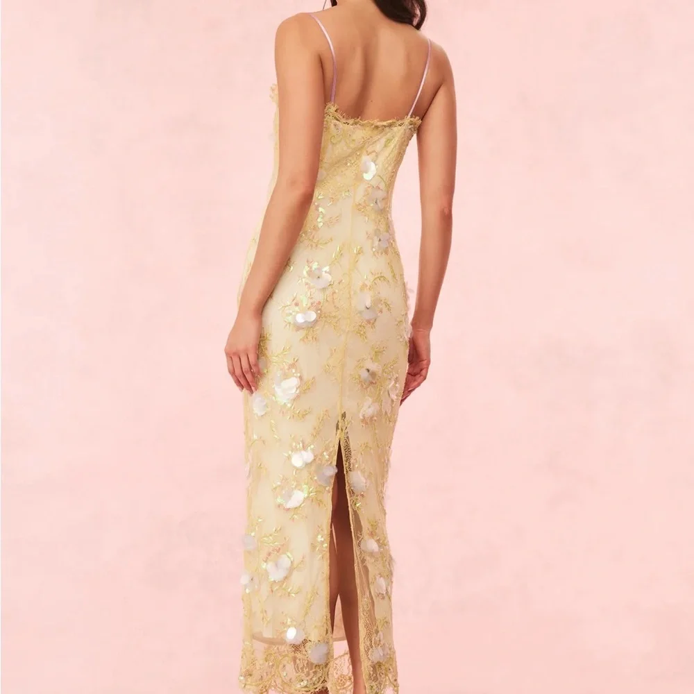 LoveShackFancy Emalia Beaded Yellow French Lace Dress - Picture 8 of 15